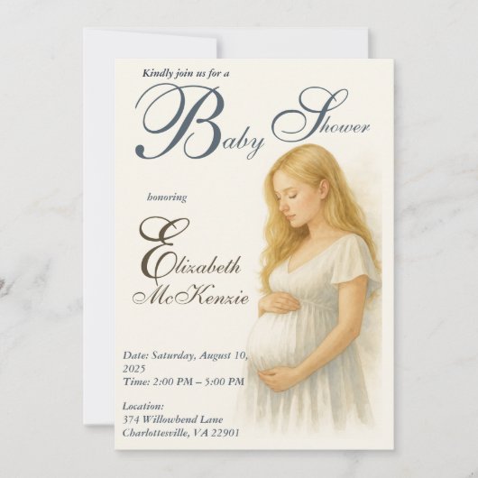 Invitation Neutral Boho Elegance Baby Shower Blonde Mom to be (Devant)