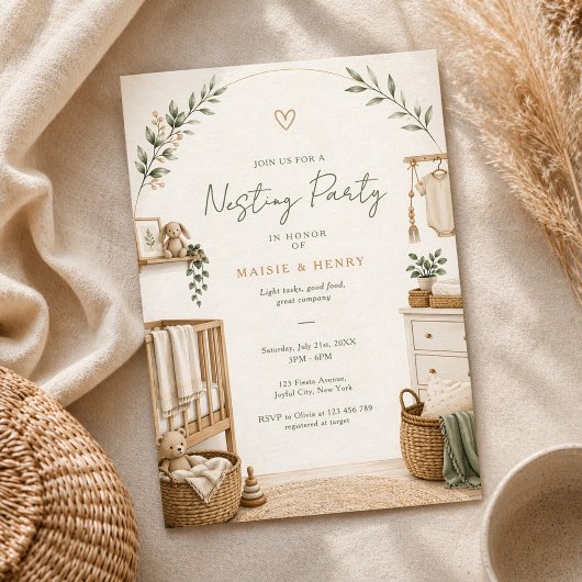 Invitation Neutral Boho Nesting Party Baby Shower