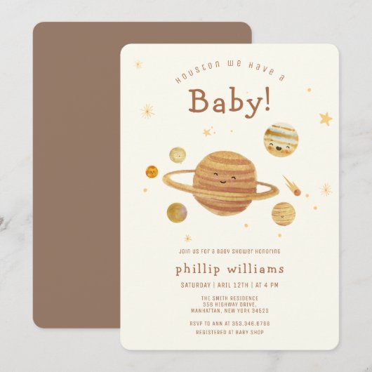 Invitation Neutral Boho Outer Space Solar System Baby Shower  (Devant / Derrière)