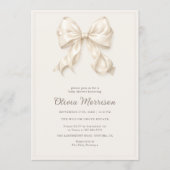 Invitation Neutral Bow Girls Baby Shower (Devant)