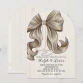 Invitation Neutral Bow Pearl Girl Baby Shower (Devant / Derrière)