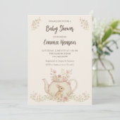 Invitation Neutral Bunny & Floral Teapot Baby Shower (Debout devant)