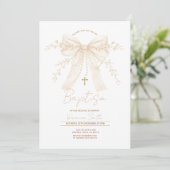Invitation Neutral Cream Bow Cross Baptism Christening (Debout devant)