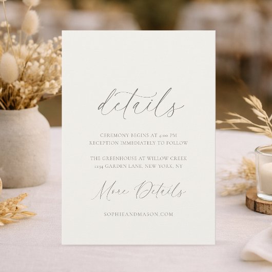 Invitation Neutral Floral Wedding Details Card