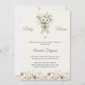 Invitation Neutral florals green ivory bloom Baby Shower (Devant)
