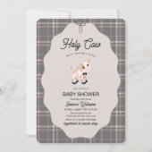 Invitation Neutral Gingham Holy Cow Farm Animals Baby Shower  (Devant)