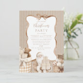 Invitation Neutral Gingham Santa Christmas (Debout devant)