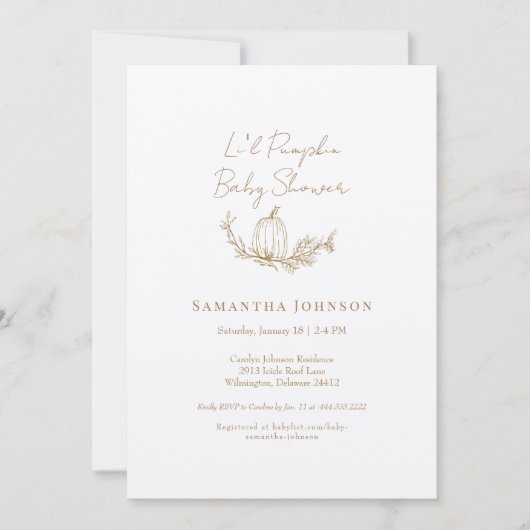 Invitation Neutral Li l Citrouille Baby shower Ecru (Devant)