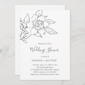 Invitation Neutral Line Art Floral Elégant Mariage Douche (Devant / Derrière)