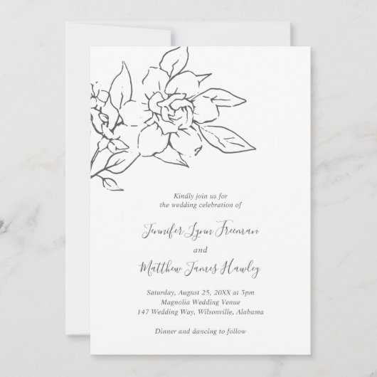 Invitation Neutral Line Art Floral Mariage élégant (Devant)