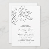 Invitation Neutral Line Art Floral Mariage élégant (Devant / Derrière)