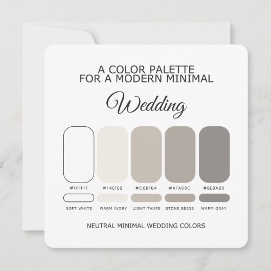 Invitation Neutral Minimal Wedding Color Palette Card (Devant)