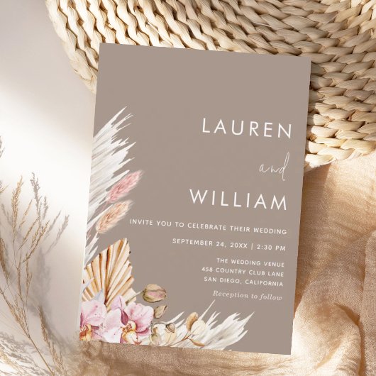 Invitation Neutral Pampas Grass Floral Modern Elegant Wedding