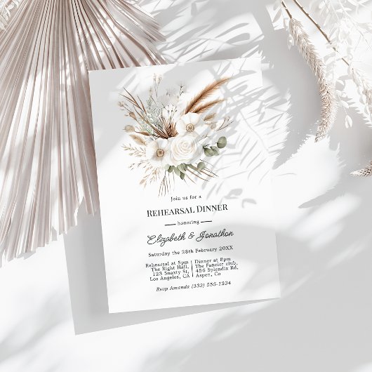 Invitation Neutral Rustic Boho Pampas Grass Rehearsal Dinner