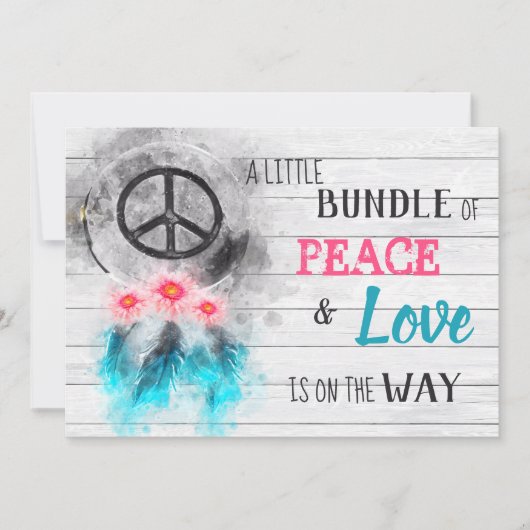 Invitation *~ Neutral Rustic Peace & Love Baby shower hippie (Devant)