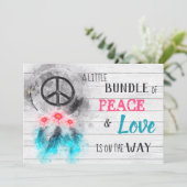 Invitation *~ Neutral Rustic Peace & Love Baby shower hippie (Debout devant)