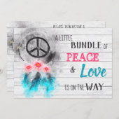 Invitation *~ Neutral Rustic Peace & Love Baby shower hippie (Devant / Derrière)