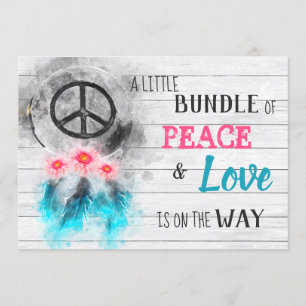 Invitation *~ Neutral Rustic Peace & Love Baby shower hippie