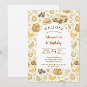Invitation Neutral Safari Animals Wild One First Birthday (Devant / Derrière)