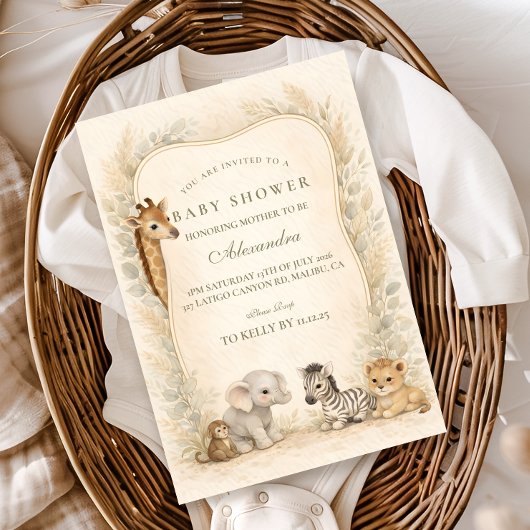 Invitation Neutral Safari Jungle Animals Baby Shower