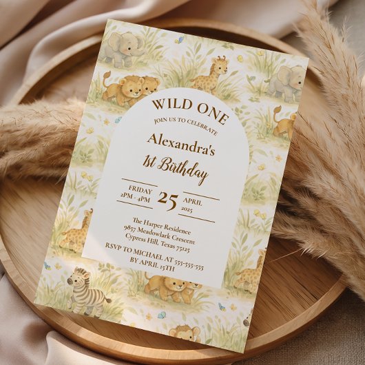 Invitation Neutral Safari Wild One Floral First Birthday