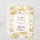 Invitation Neutral Safari Wild One Floral First Birthday (Devant)