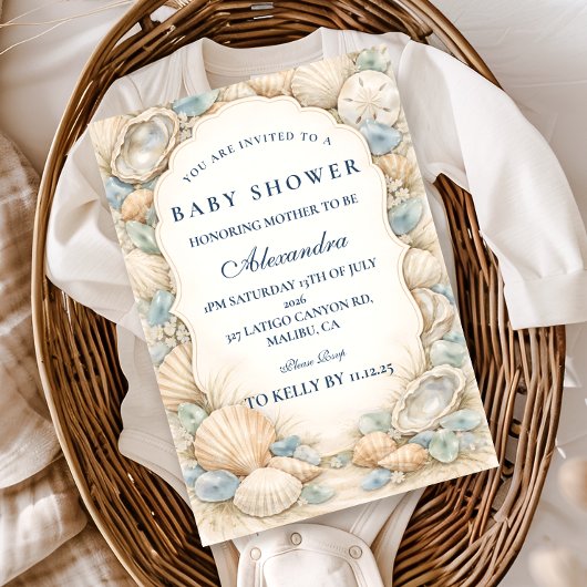 Invitation Neutral Seaside Shells Baby Shower