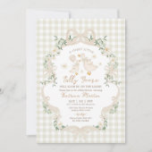 Invitation Neutral Silly Goose Beige Bow Gingham Baby Shower (Devant)