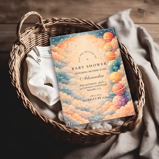 Invitation Neutral Space Planets Stars Baby Shower