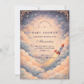 Invitation Neutral Space Rocket Stars Baby Shower (Devant)