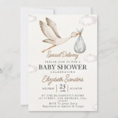 Invitation Neutral Stork Baby Shower – Sky with White Stork (Devant)