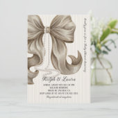 Invitation Neutral Striped Bow Girl Baby Shower (Debout devant)