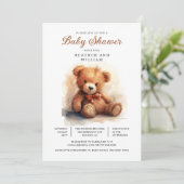 Invitation Neutral Teddy Bear Baby Shower  (Debout devant)