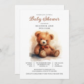 Invitation Neutral Teddy Bear Baby Shower  (Devant / Derrière)