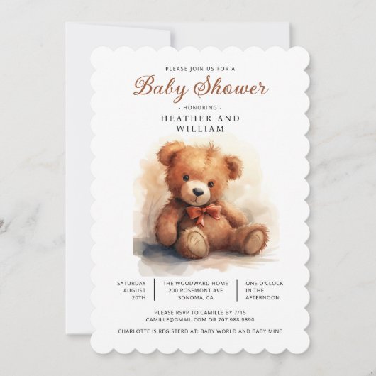 Invitation Neutral Teddy Bear Baby Shower  (Devant)