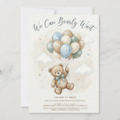 Invitation Neutral Teddy Bear Baby Shower Sage Green Balloons (Devant)