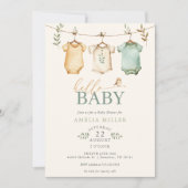Invitation Neutral Watercolor Baby Clothesline Baby Shower (Devant)