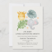 Invitation Neutral Watercolor Jungle Animals Baby Shower (Devant)