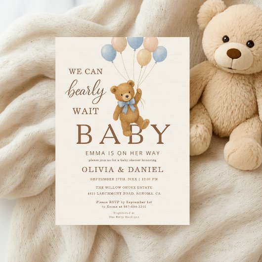 Invitation Neutral We Can Bearly Wait Teddy Bear