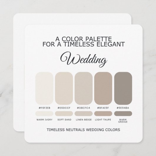 Invitation Neutral Wedding Color Palette Card (Devant / Derrière)
