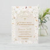 Invitation Neutral Wildflower Ivory First Holy Communion (Debout devant)