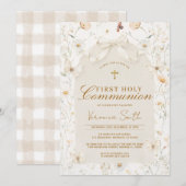 Invitation Neutral Wildflower Ivory First Holy Communion (Devant / Derrière)