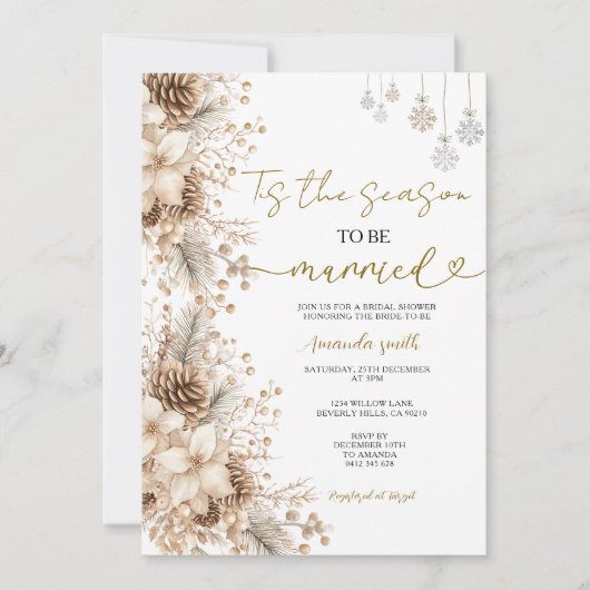 Invitation Neutral Winter Elegant Holiday Bridal Shower (Devant)