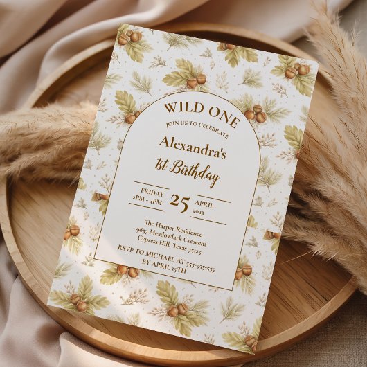Invitation Neutral Woodland Wild One Birthday