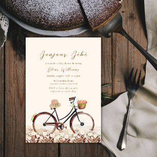 Invitation Neutre Bonjour Bébé Floral Bicyclette Baby shower
