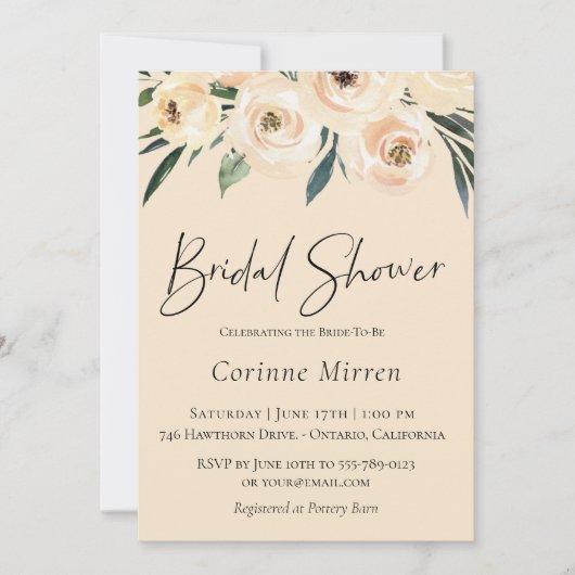 Invitation Neutre Champagne Floral Bridal (Devant)