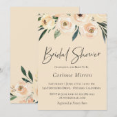 Invitation Neutre Champagne Floral Bridal (Devant / Derrière)