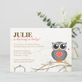 Invitation neutre de baby shower de hibou de genre (Debout devant)