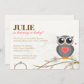 Invitation neutre de baby shower de hibou de genre (Devant / Derrière)
