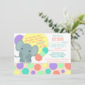 Invitation neutre de baby shower d'éléphant (Debout devant)